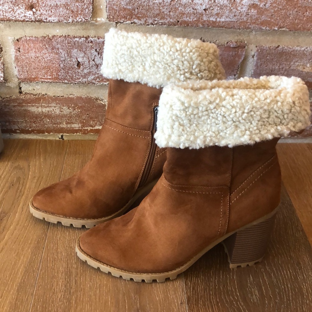 Faux suede cognac colored boots - sz 11